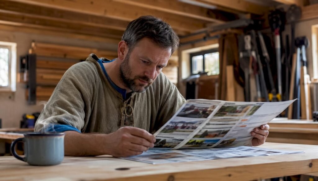 Ein Handwerker verschafft sich einen Überblick über die Einträge regionaler Firmenverzeichnisse.