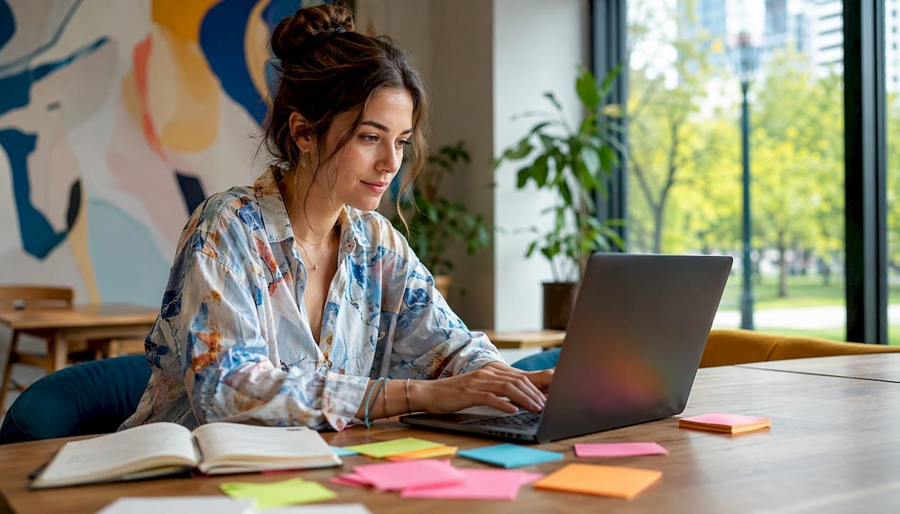 Eine Frau aktualisiert den Google-Unternehmensauftritt.