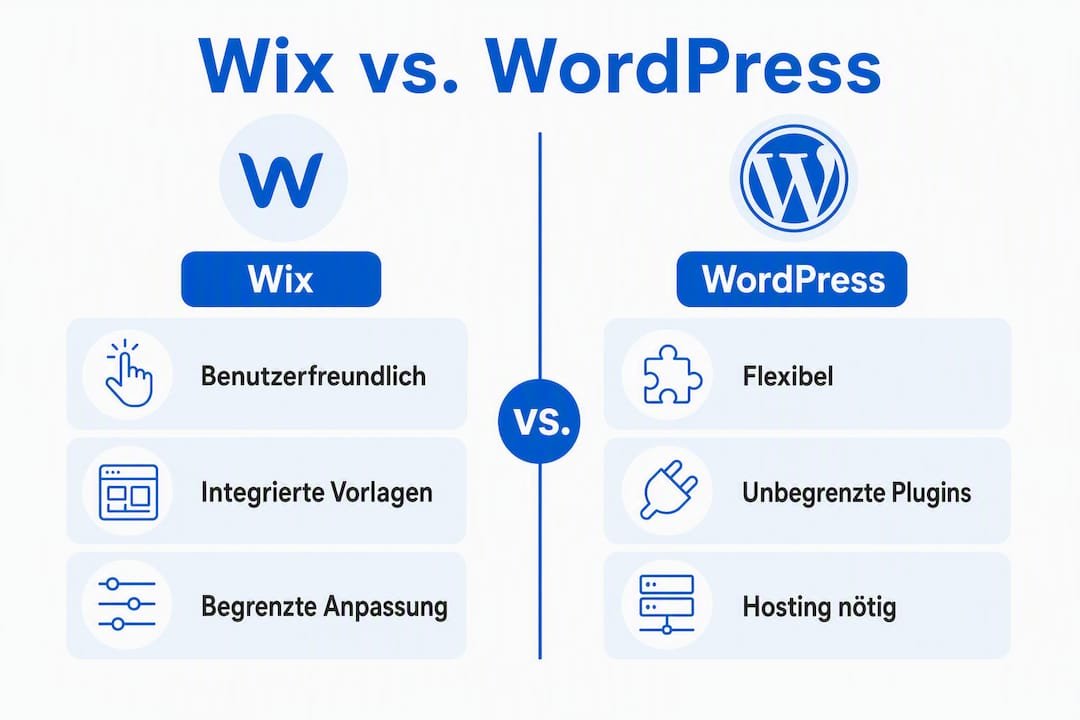 Infografik: Wix und WordPress im direkten Zweispalten-Vergleich