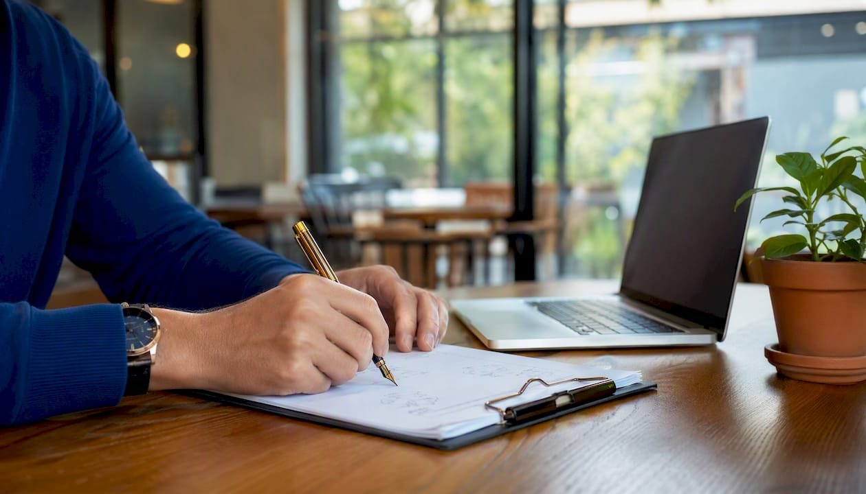 Mit dem Laptop werden Prüfergebnisse direkt per Hand eingegeben.