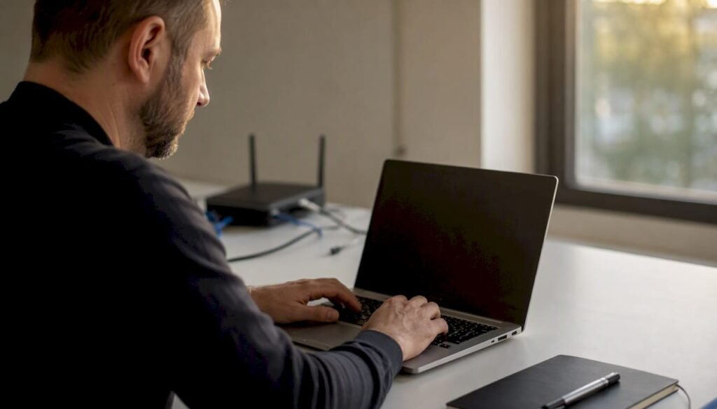 Hände laden eine robots.txt-Datei am Laptop hoch
