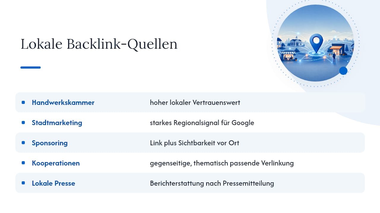Diagramm über lokale Backlink-Quellen und deren SEO-Vorteile